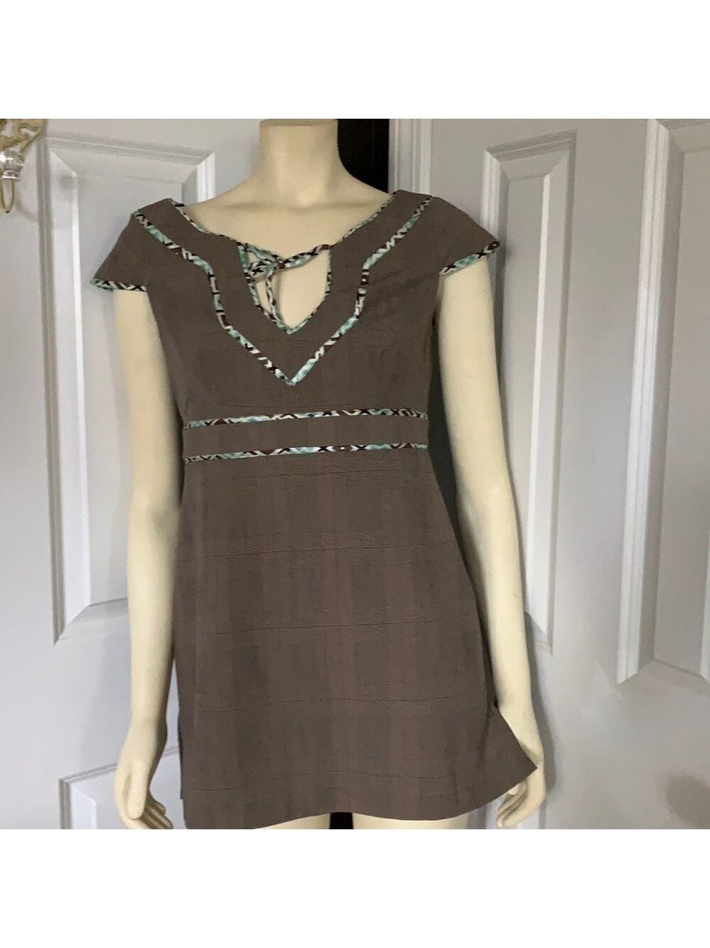 𝅺JENNIFER Reale Design Brown Plaid Tunic Mini Dress Boutique Designer 6